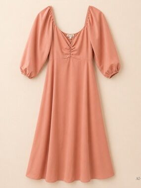 Velvet Torch Puff Sleeve Light Pink Midi Dress Size Large NWT
